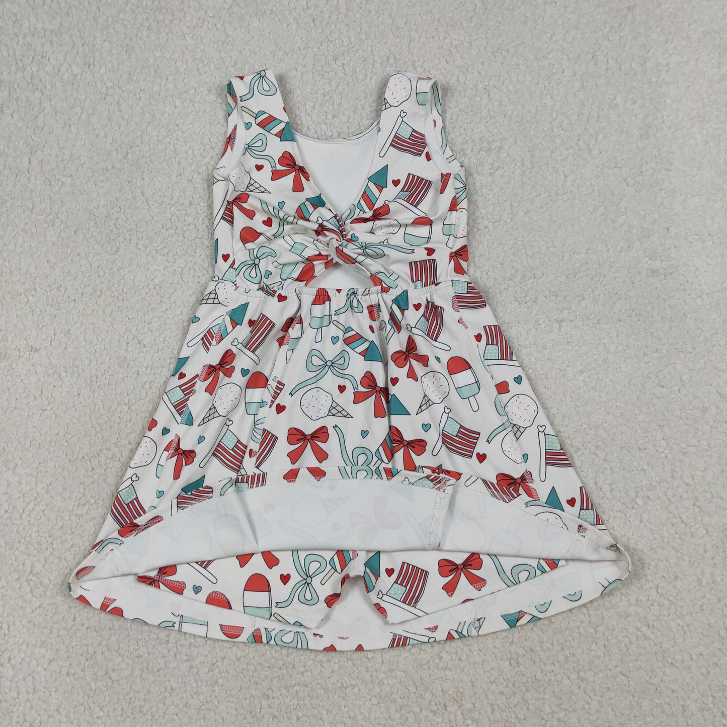 GSD3750 Kids Baby Girls Popsicle Flag Bows Yoga Active 4th of July Shorts Knee Length Dress