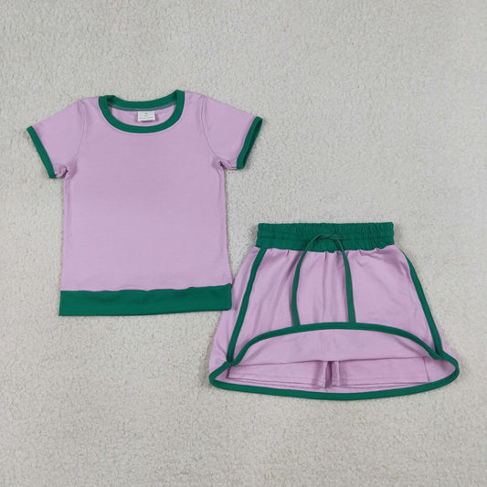 GSD3672 Kids Baby Girls Pink Short Sleeve Top Skirt Shorts Cotton Clothes Sets