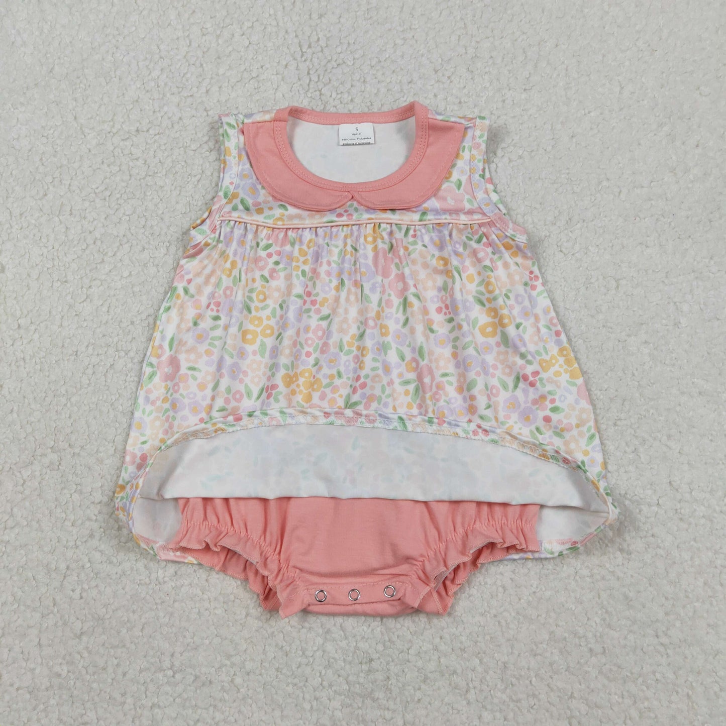 RTS NO MOQ（In Stock) SR3628 Floral Flower and Leaf Peter Pan Collar Sleeveless Vest Bodysuit