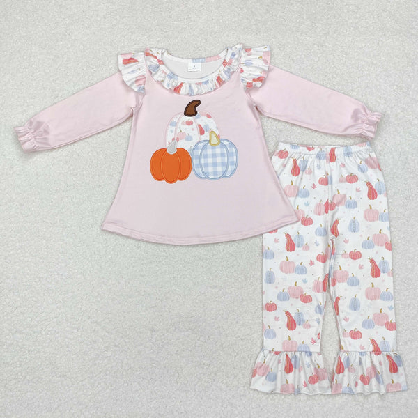 GLP1409 Baby Girls Fall Pumpkins Tunic Top Ruffle Pants Clothes Set