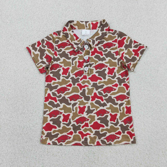 BT1693 Kids Baby Boys Short Sleeve Southern Camo Bulls Team Button Polo Shirts Top