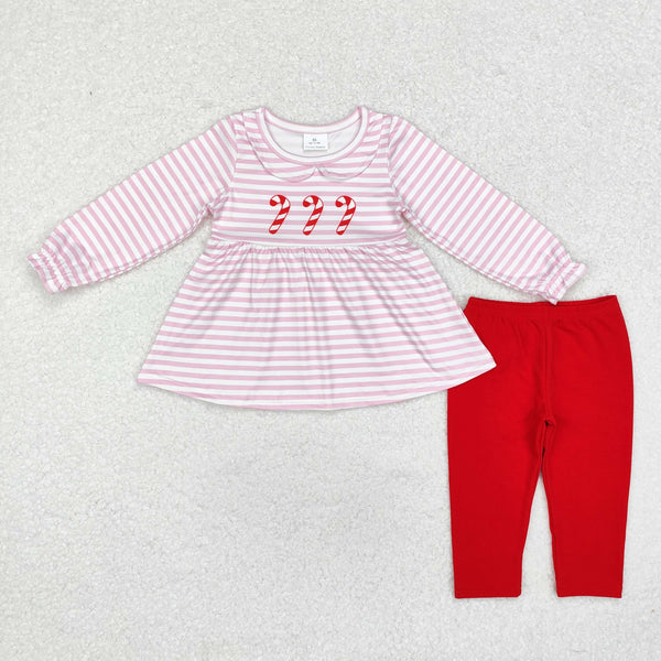 GLP1563 Baby Girls Christmas Candy Cane Top Legging Clothes Set