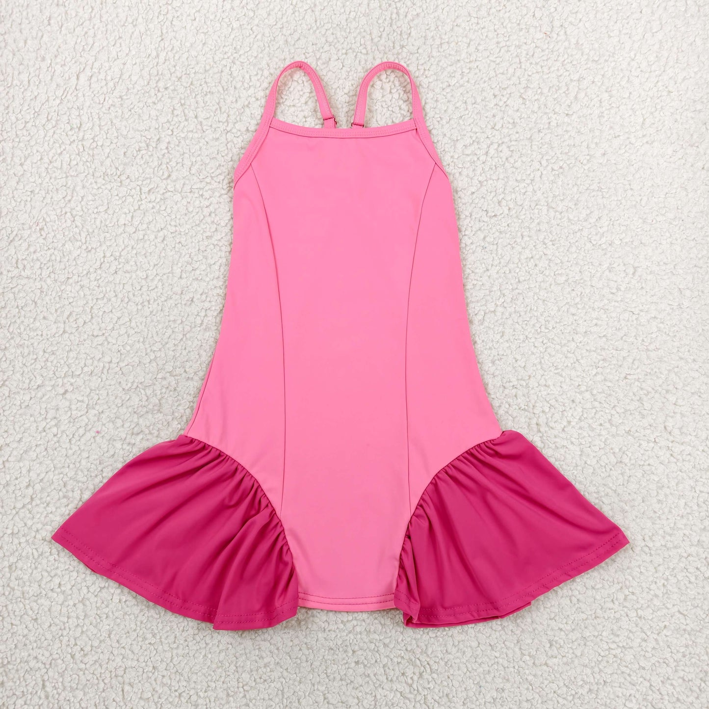 GSD3688 Kids Baby Girls Pink Strap Yoga Active Shorts Knee Length Dresses