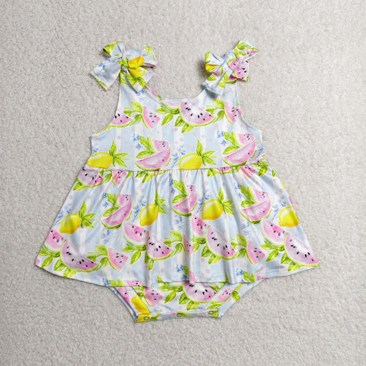 SR4135 Newborn Baby Girls Strap Watermelon Lemons Tunic Ruffle Rompers