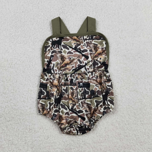 SR3926 Newborn Baby Boy Strap Southern Dog Ducks Camo Hunting Rompers