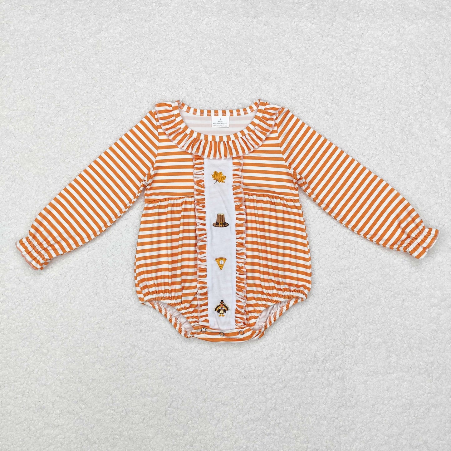 LR1300 Baby Infant Girls Orange Stripes Turkey Long Sleeve Rompers