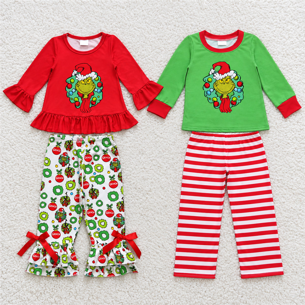 Sibling Baby Boys Girls Green Frog Tunic Top Bow Ruffle Pants Clothes Sets
