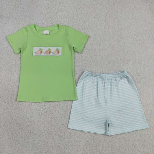 BSSO1946 Kids Embroidery Ducks Baby Boys Shirt Top Stripe Short Hunting Clothes Sets