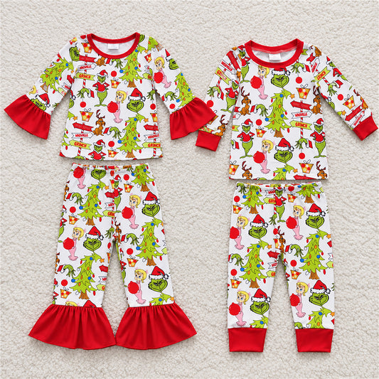Sibling Baby Boys Girls Christmas Frog Pants Pajamas Clothing Sets