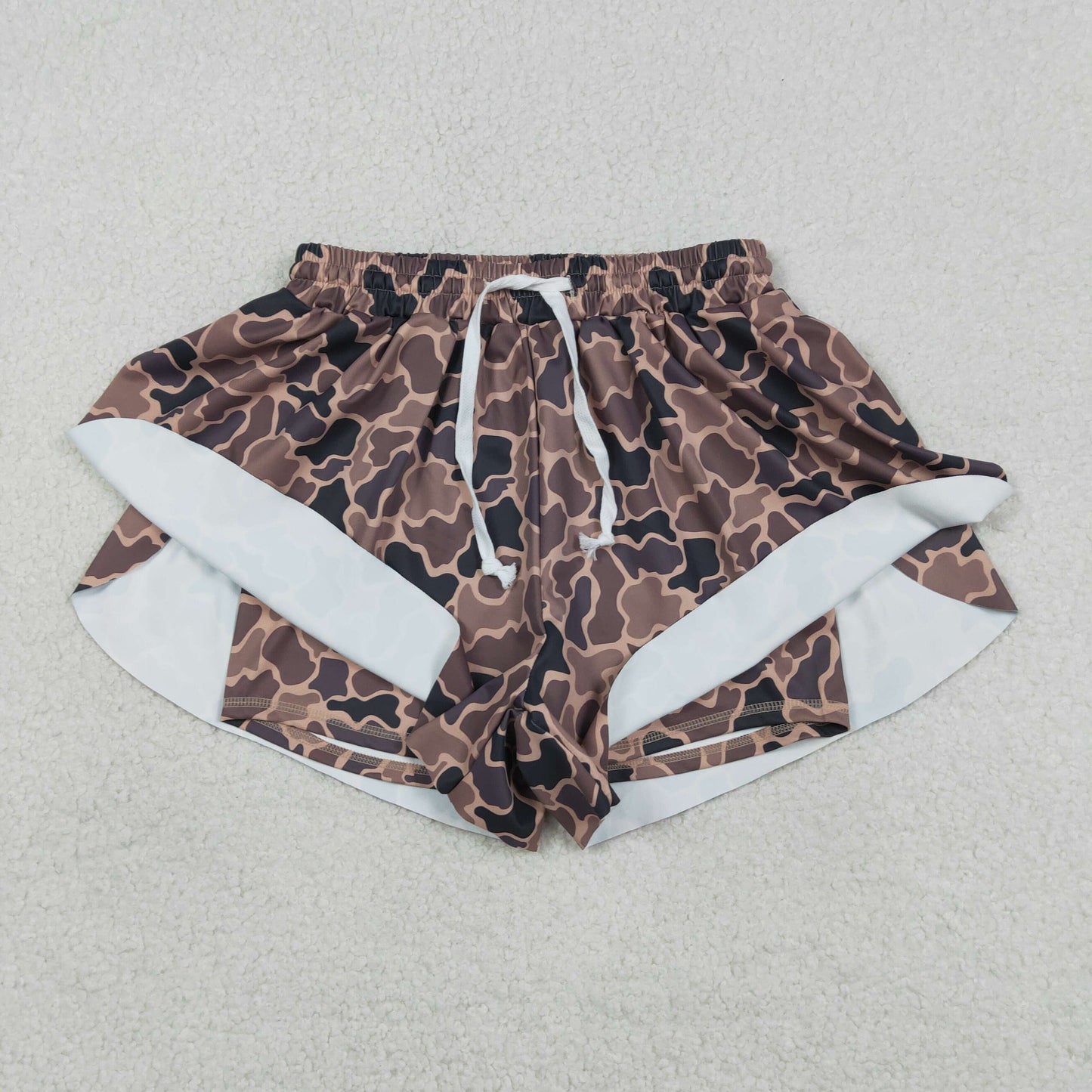 RTS NO MOQ（In Stock) SS0767 Adult Women's Brown Camouflage Yoga Shorts