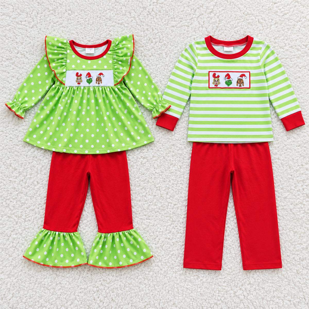 Sibling Baby Boys Girls Christmas Frogs Ruffle Pants Clothes Sets