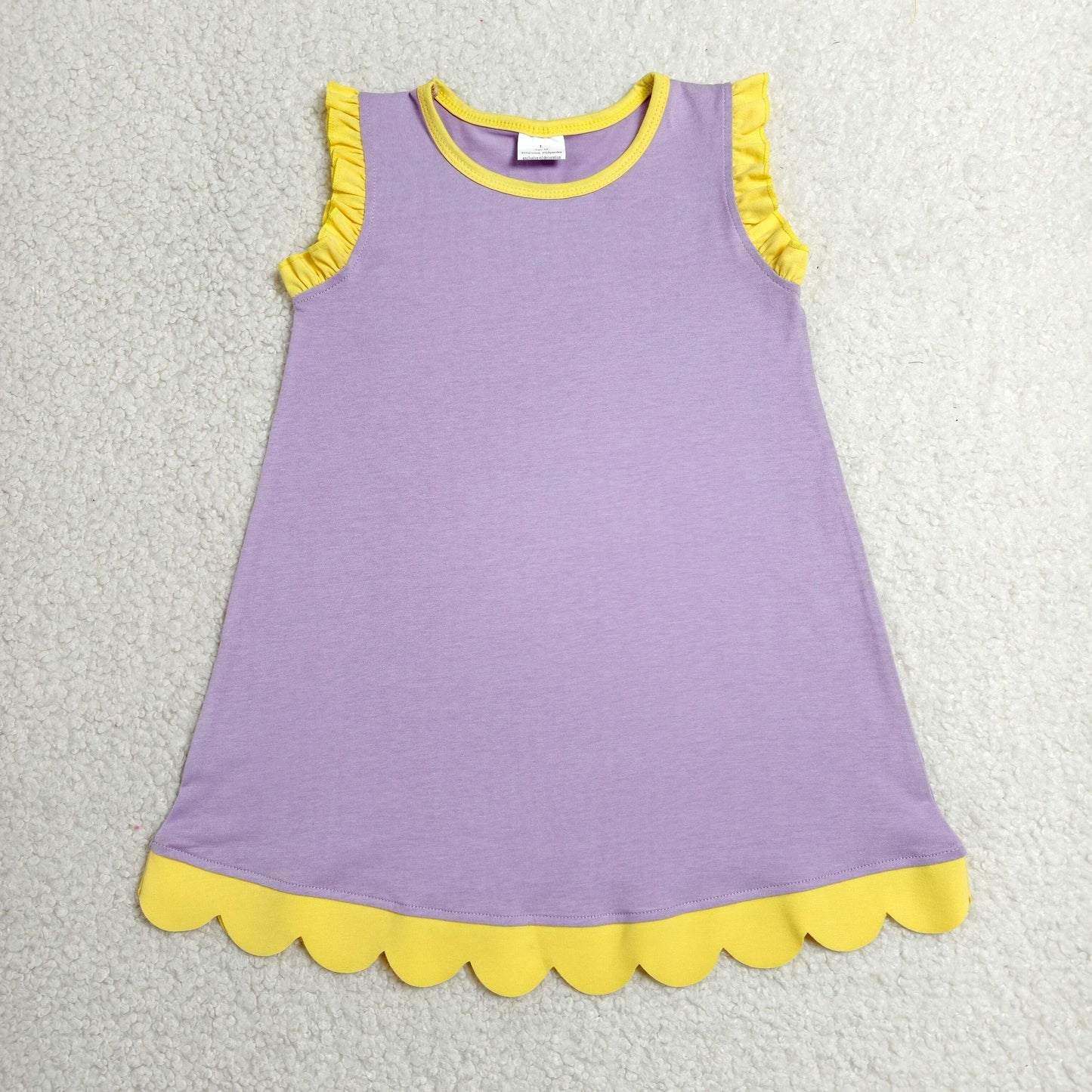 GSD4042 Kids Baby Girls Lavender Yellow Sleeveless Scallop Knee Length Dresses