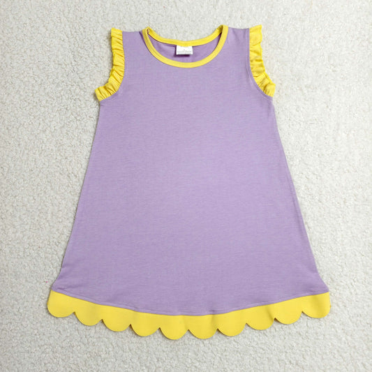 GSD4042 Kids Baby Girls Lavender Yellow Sleeveless Scallop Knee Length Dresses