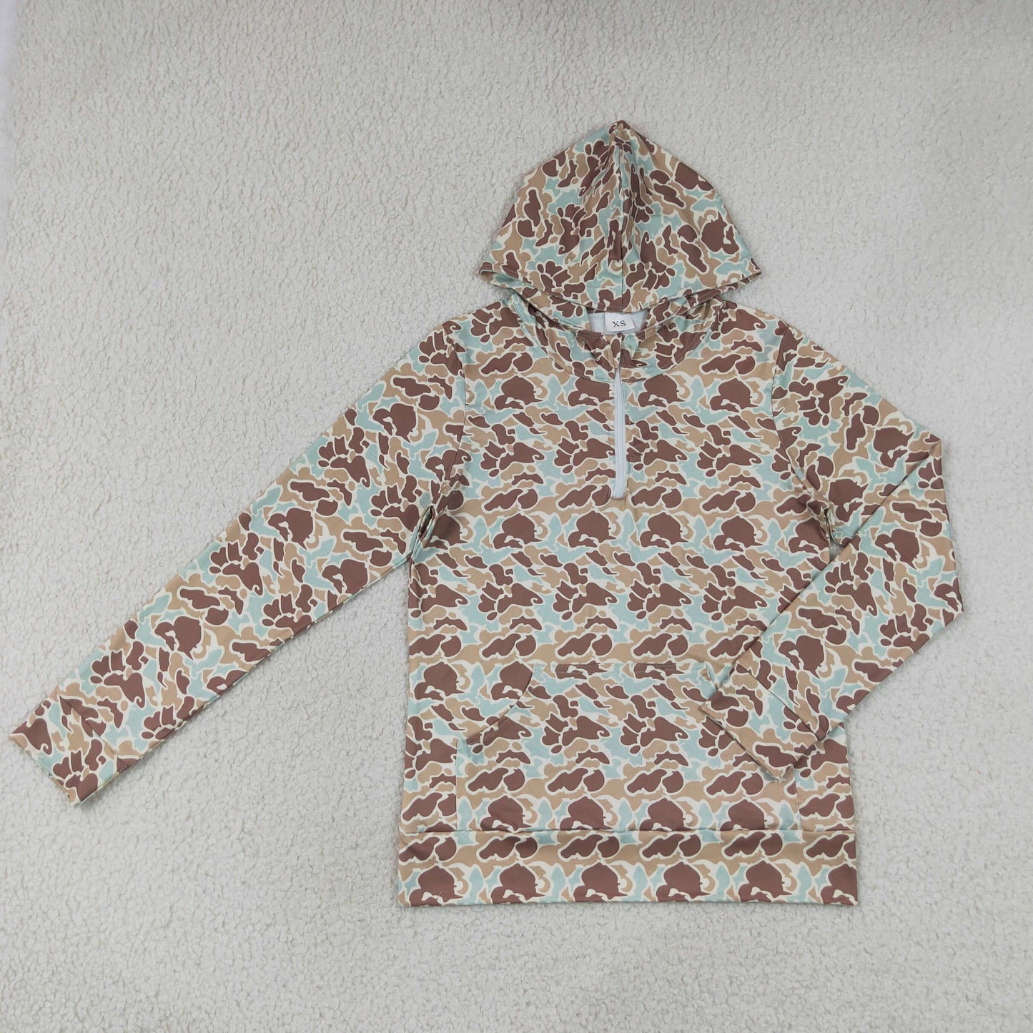 Daddy and Me Long Sleeve Southern Khaki Camo Zipper Pocket Hoodies Top