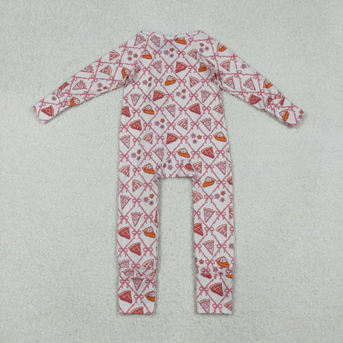 9.16 LR2594 Baby Girls Pink Bows Flowers Plaid Fall Zipper Footie Romper