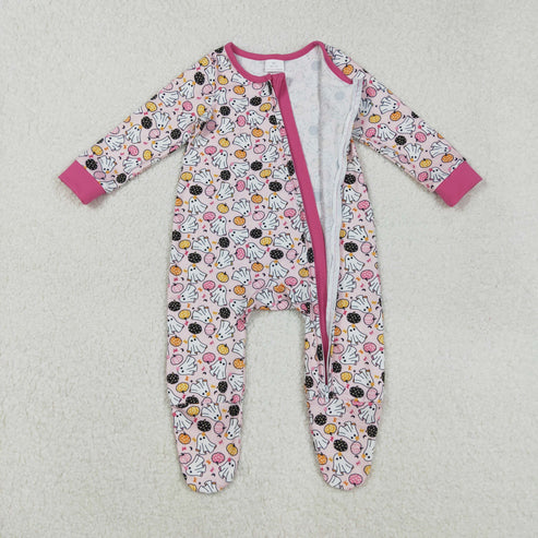 9.17 LR2506 Baby Girls Ghosts Pumpkins Halloween Zipper Footie Romper
