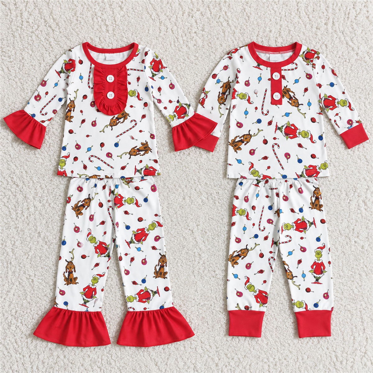 Sibling Baby Boys Girls Christmas Ruffle Holiday Pajamas Sets
