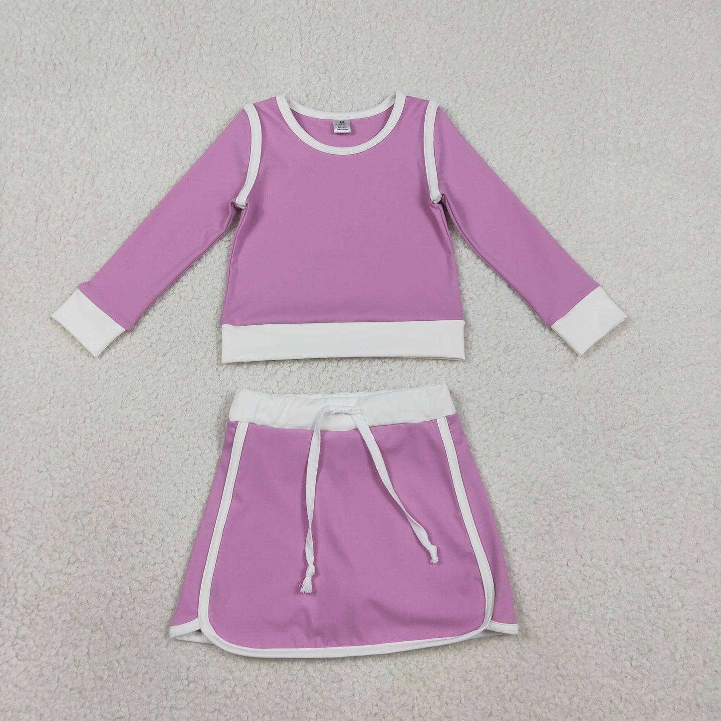 GLD1484 Kids Baby Girl Lavender Long Sleeve Top Skirts Shorts Yoga Active Clothes Sets