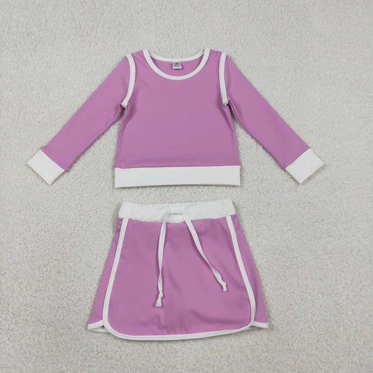 GLD1484 Kids Baby Girl Lavender Long Sleeve Top Skirts Shorts Yoga Active Clothes Sets