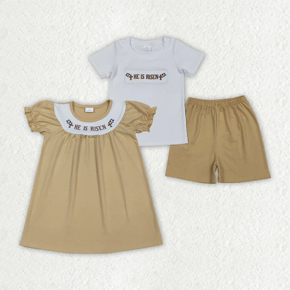 Sibling Baby Girls boys clothes embroidery easter short sleeve shorts Clothes Sets and Dresses