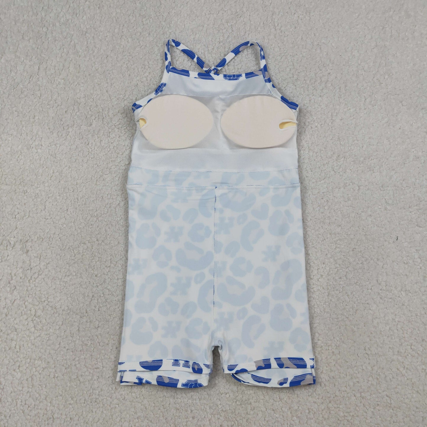 GSD3630 Kids Baby Girl Strap Blue Leopard UK Team Yoga Active Shorts Knee Length Dresses