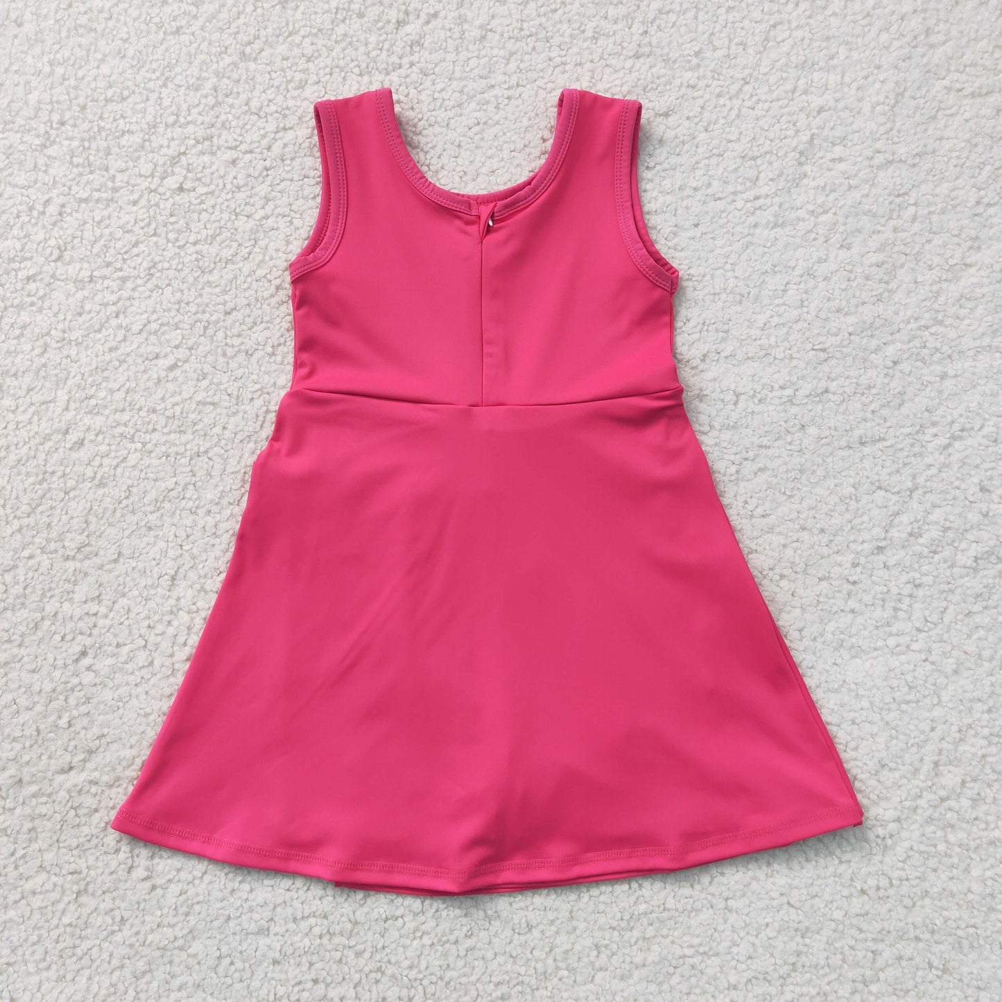 GSD3878 Kids Baby Girls Hot Pink Sleeveless Bows Yoga Active Short Knee Length Dress
