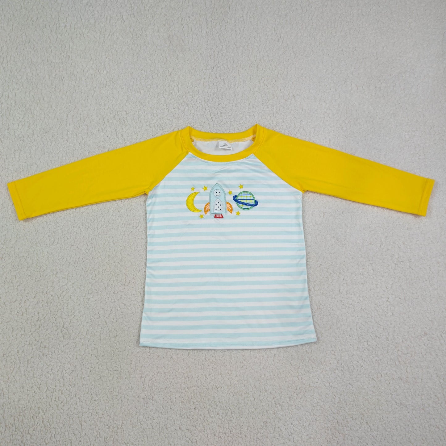 BT1831 Kids Clothing Baby Boy Embroidery Moon Long Sleeve Blue Stripe T-shirts Tops