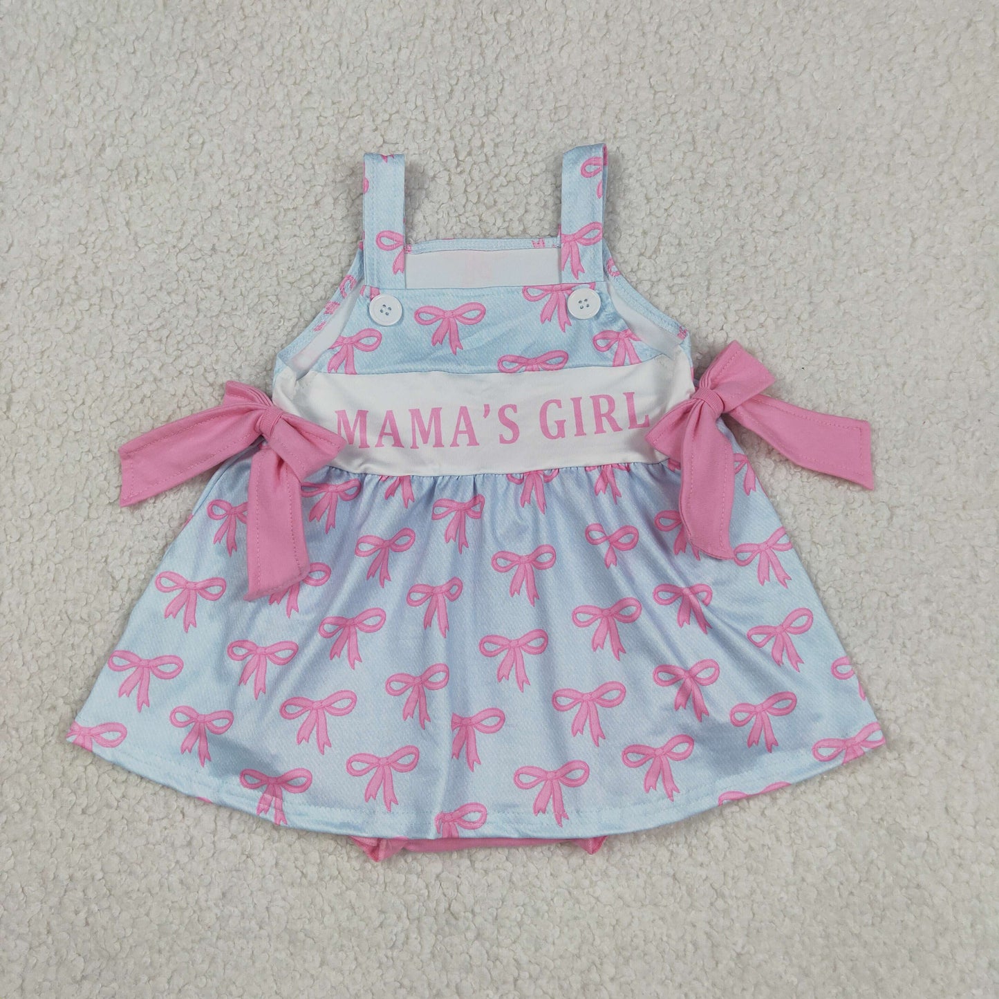 SR3426 Kids Baby Girls Pink Strap Mama's Girls Bows Tunic Bummies Ruffle Rompers