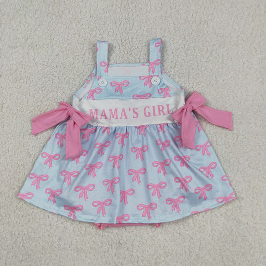 SR3426 Kids Baby Girls Pink Strap Mama's Girls Bows Tunic Bummies Ruffle Rompers