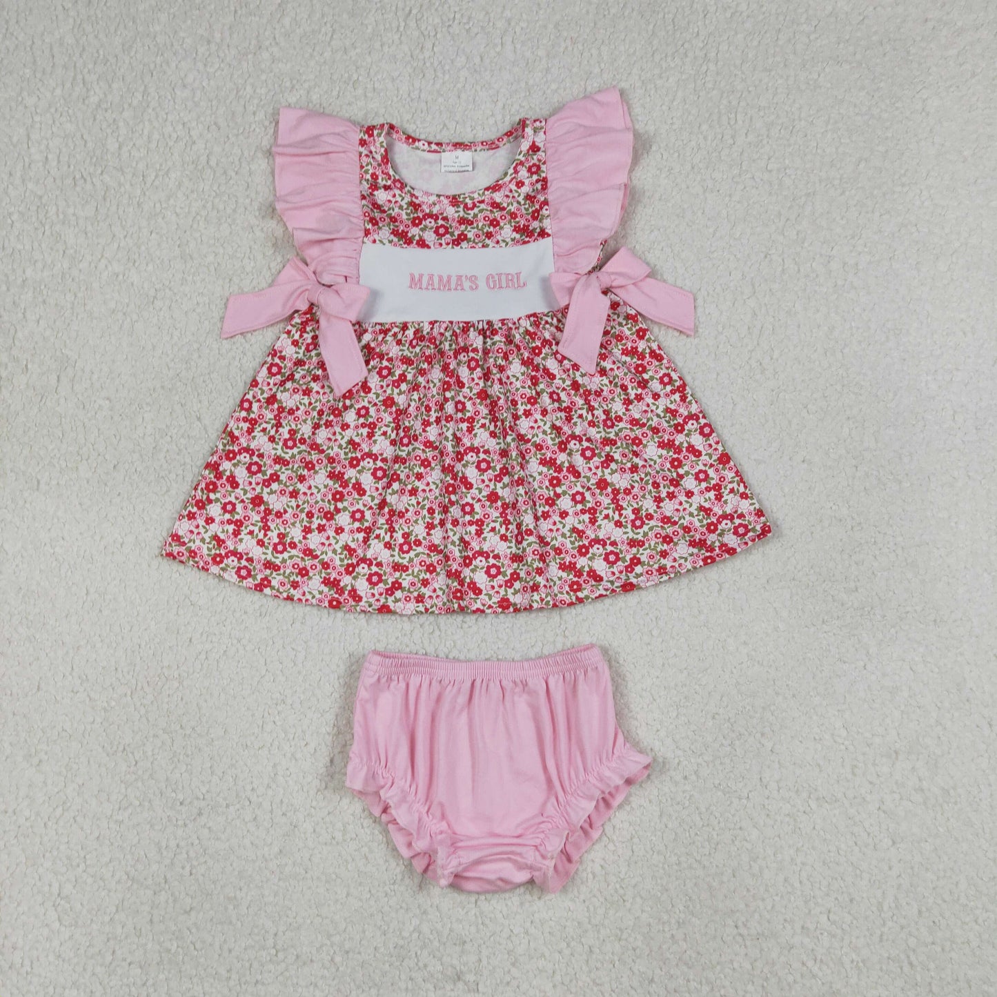 GBO0500 Kids Embroidery Mama's Girl Flowers Tunic Bummies Clothes Sets