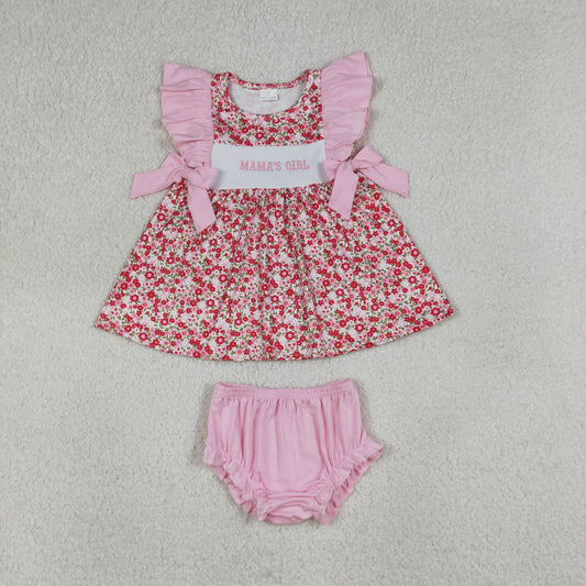 GBO0500 Kids Embroidery Mama's Girl Flowers Tunic Bummies Clothes Sets