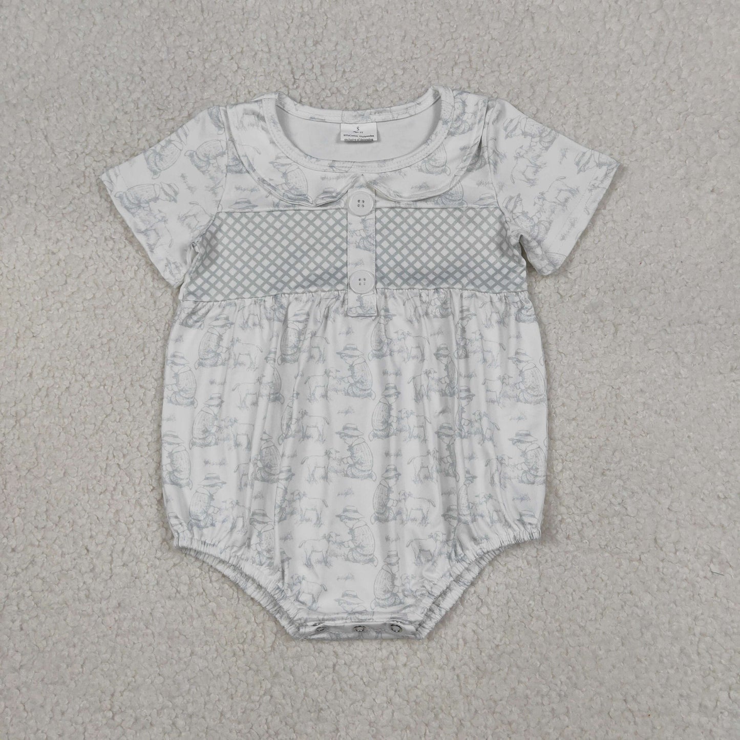 SR3569 Newborn Baby Kids Short Sleeve Farm Sheep Button Collar Rompers