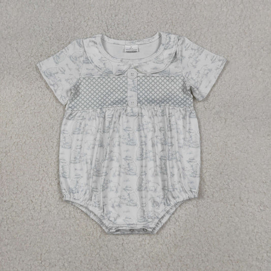 SR3569 Newborn Baby Kids Short Sleeve Farm Sheep Button Collar Rompers