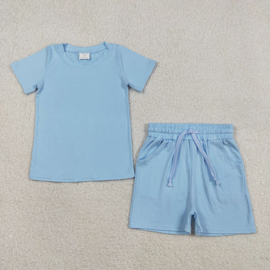 BSSO1887 Kids Baby Boy Blue Shirts Top Pockets Shorts Clothes Sets