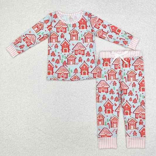 GLP1582 Baby Girls Gingerbread Christmas Top Pants Pajamas Bamboo Clothes Set