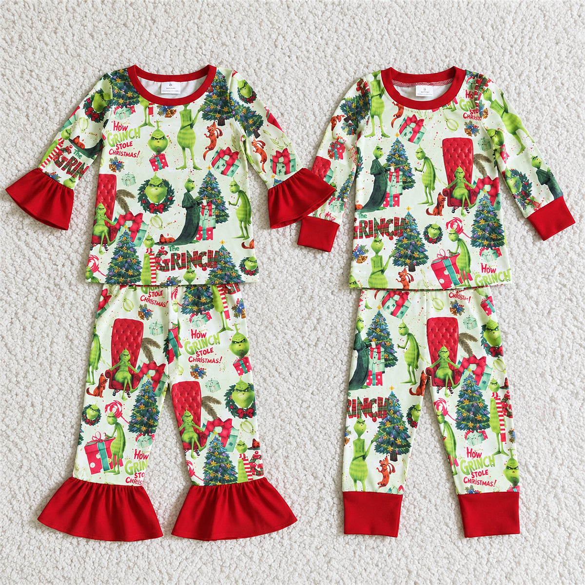 Sibling Baby Kids Green Face Trees Top Pant Pajamas Sets