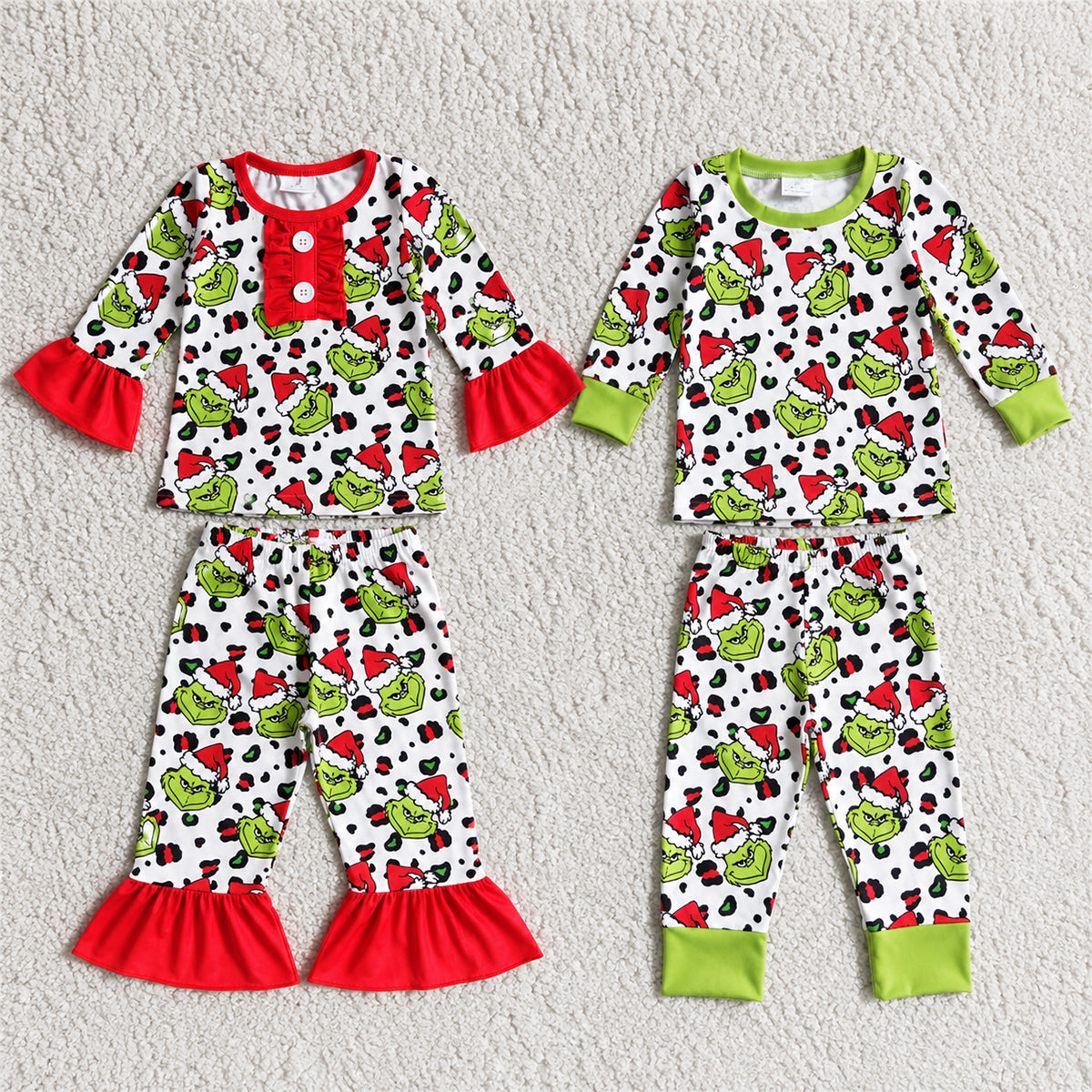 Sibling Baby Boys Girls Christmas Cartoon Ruffle Pajamas Pants Sets