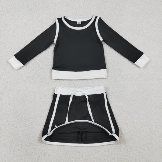 GLD1481 Kids Baby Girl Black Long Sleeve Top Skirts Shorts Yoga Active Clothes Sets