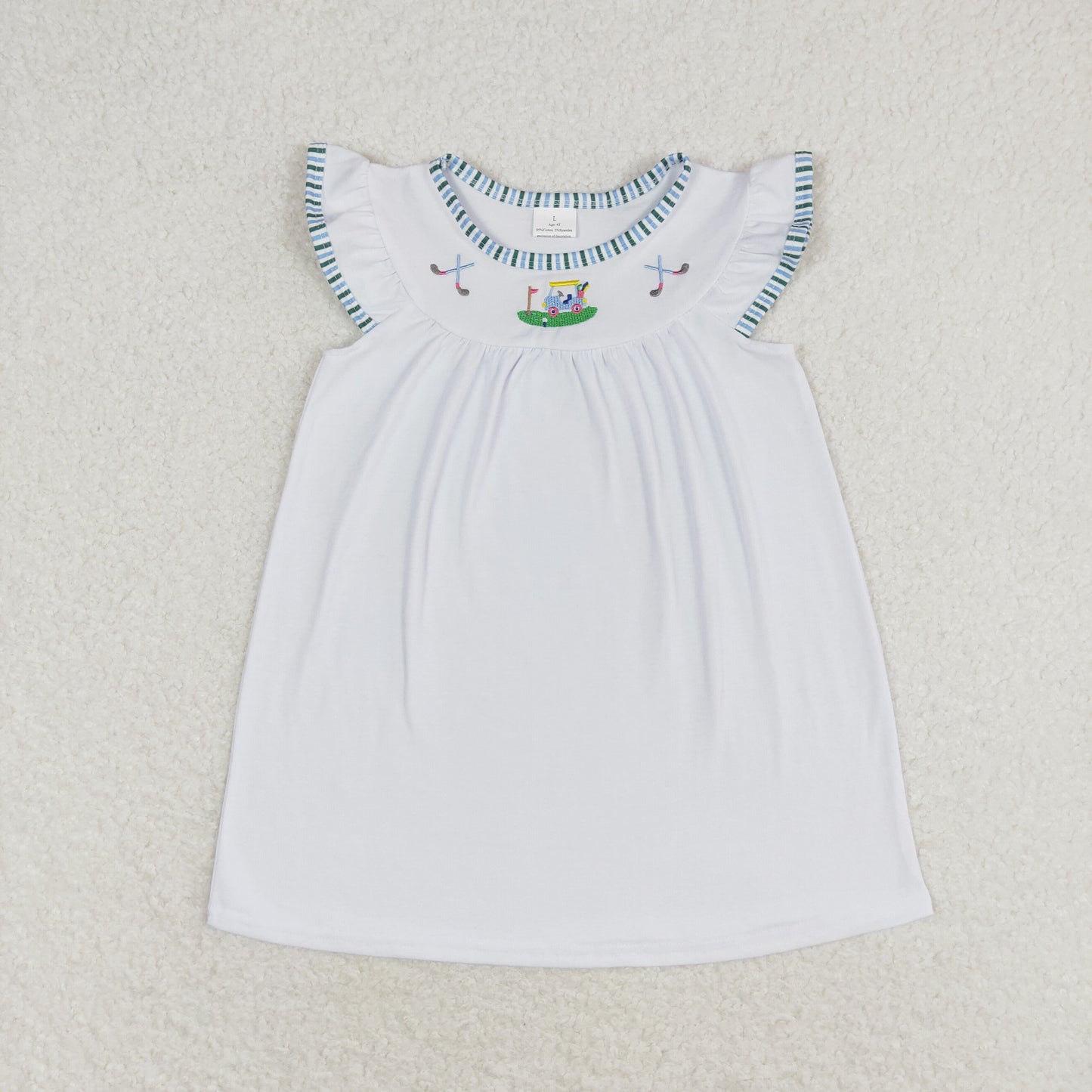 GSD0842 Embroidered golf tour car white flysleeve dress