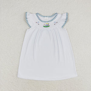 GSD0842 Embroidered golf tour car white flysleeve dress