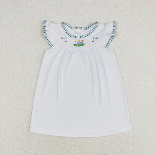 GSD0842 Embroidered golf tour car white flysleeve dress