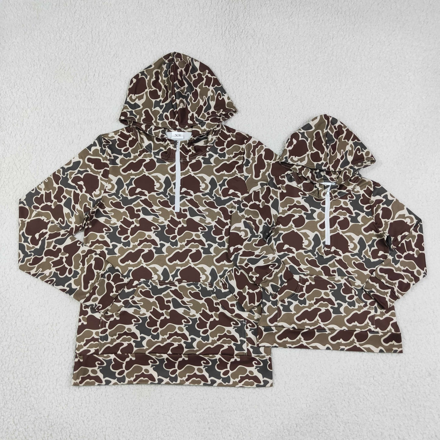 Daddy and Me Southern Dark Green Camo Zipper Pocket Hoodies Tops