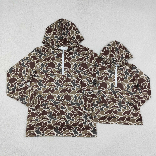 Daddy and Me Southern Dark Green Camo Zipper Pocket Hoodies Tops