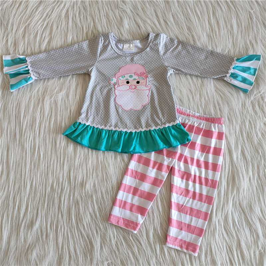 9.5 RTS NO MOQ ETA 5/7days Arrived 6 A11-27 girls christmas outfit long sleeve and long pants Santa Claus print