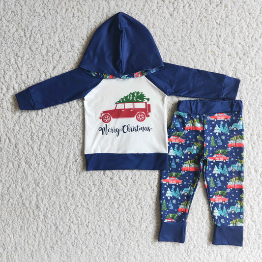 9.5 RTS NO MOQ ETA 5/7days arrived 6 A12-13 boys christmas outfit long sleeve and long pants with a hat car print