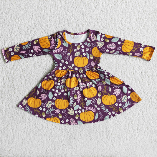 9.5 rts no moq 6 A12-14 Pumpkin Leaf Fuchsia Dress