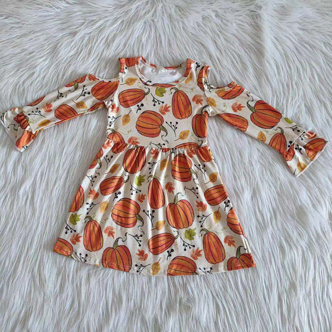 9.5 RTS NO MOQ 6 A12-2 Pumpkin off-the-shoulder lace long-sleeve dress
