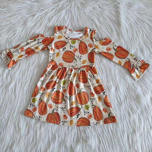 9.5 RTS NO MOQ 6 A12-2 Pumpkin off-the-shoulder lace long-sleeve dress