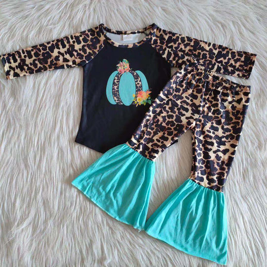 8.4 RTS NO MOQ（In Stock) 6 A13-15 Blue Pumpkin Leopard Pants Set