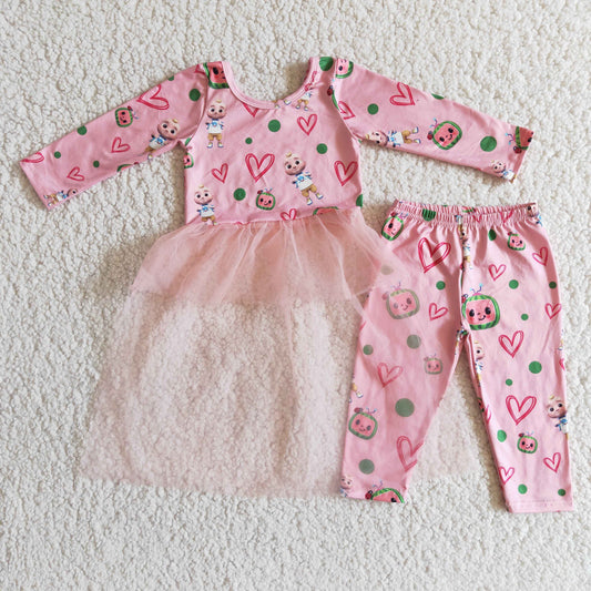 RTS NO MOQ（In Stock ) 6 A13-16 Girls cartoon long sleeve pants set